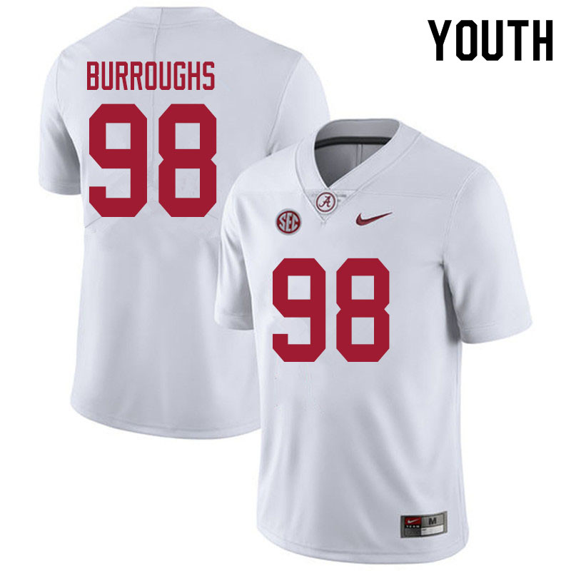 Youth #98 Jamil Burroughs Alabama White Tide College Football Jerseys Sale-White